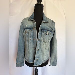 Lucky Brand Trucker Denim Jacket light wash distressed denim womens size medium